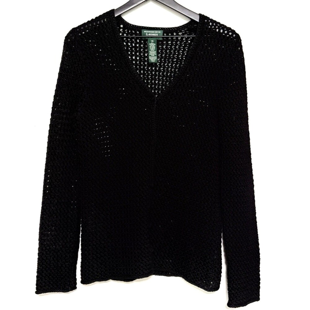 Vintage 90s Ralph Lauren 100% Mercerized Cotton Hand Knit Cardigan Sz L Y2K